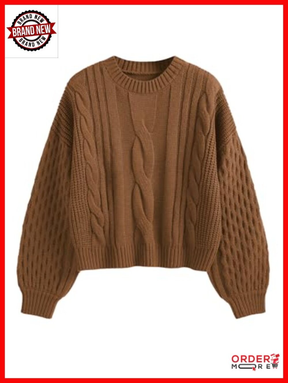 Cable Knit Crewneck Long Sleeve Pullover Sweater